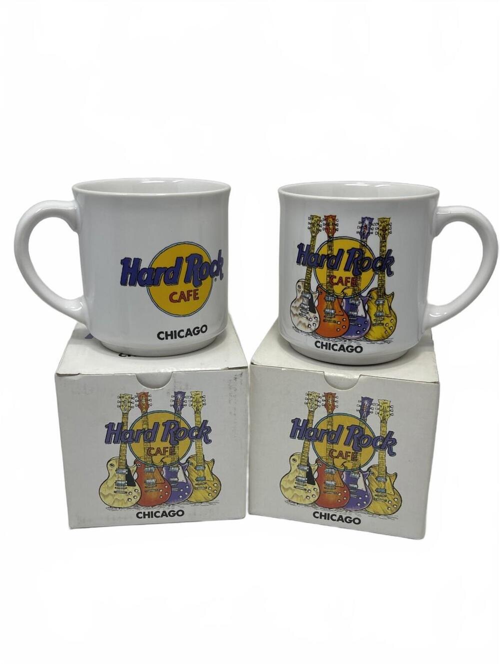 Hard Rock Cafe Chicago Mug Set of 2 White Ceramic Coffee Cups With Box Love All